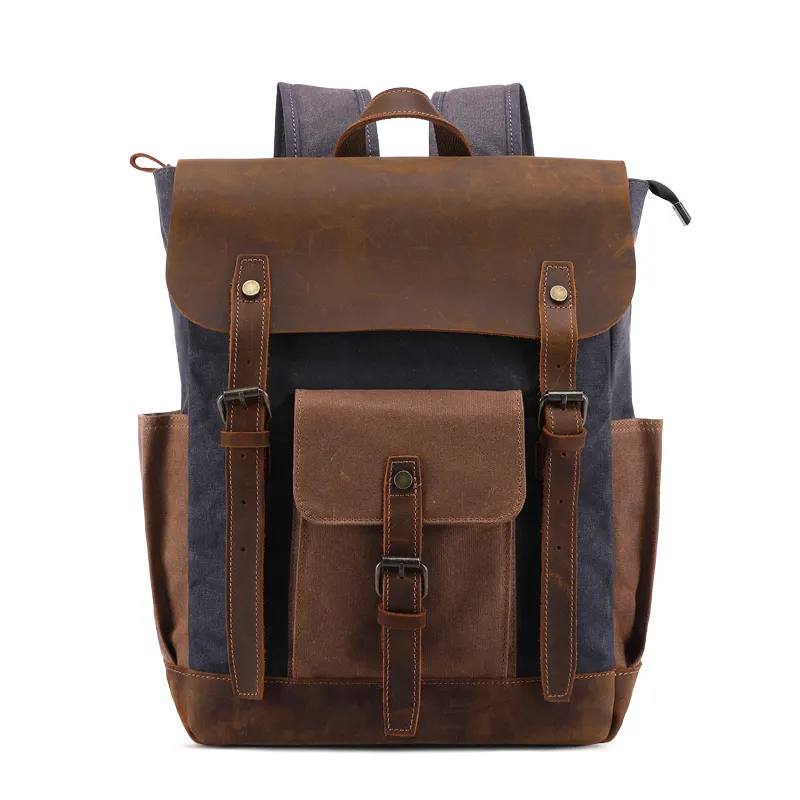 OEM Retro Camping Hiking Outdoor Travel Casual Sports Vintage Waxed Canvas Rucksack Laptop Backpack Bag For Men