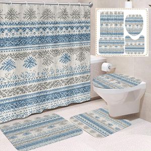 Cortina de Ducha de Poliéster con Estampado de Copos de Nieve Surtidos, Cortina de Baño y Juego de Alfombrillas, Impresión Digital, Venta al por Mayor - Product Image 4