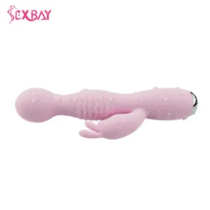 Sexbay双功能硅胶g点假阴茎阴道阴蒂双按摩器兔防水振动器女性成人用品