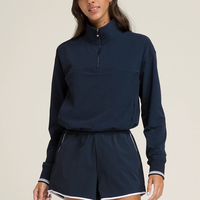 Ensemble de survêtement sportif 2 pièces pour femme, personnalisable en gros, avec veste demi-zippée à col montant et short color-block, tendance et confortable
