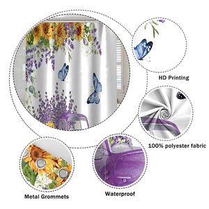 Farmhous Purple Truck Acuarela Flor Hojas Mariposa Tela impermeable Impresión Cortina <span class=keywords><strong>de</strong></span> ducha para <span class=keywords><strong>Baño</strong></span> - Product Image 2