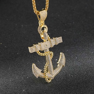 Collares de diseño de ancla con baño de oro y circonita cúbica, joyería de latón de moda con incrustaciones, colgantes y dijes - Product Image 2
