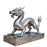 Sculpture de jardin d'animaux en plein air personnalisée, grande statue de dragon chinois en acier inoxydable Fengshui