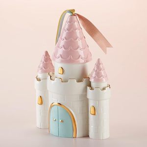 Hucha de Cerámica con Forma de Castillo de Princesa al por Mayor, <span class=keywords><strong>Caja</strong></span> de Ahorros con Techo Rosa y Detalles Dorados para Regalo de Baby Shower o Cumpleaños Infantil - Product Image 4