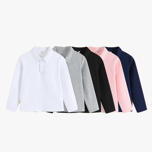 Polo à manches longues en pur coton de couleur unie pour enfants, haut intérieur blanc à revers pour filles, uniforme scolaire, chemise à manches longues pour garçons - Product Image 5