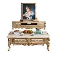 Ensemble de meubles de salon de style européen en bois massif laqué doré, table basse et meuble TV avec rangement, projet clé en main, pour salons luxueux