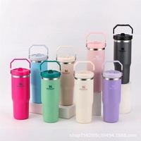Gobelet isotherme portable en acier inoxydable 304 de 40 oz avec poignée et paille, scellé sous vide, pour voyage et extérieur, isolation thermique 6-12 heures