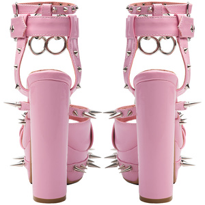 Sandales à plateforme roses style punk pour femme, grande taille 47, avec clous métalliques, talons épais, rivets, chaussures de cosplay, <span class=keywords><strong>escarpins</strong></span> à clous vernis - Product Image 5