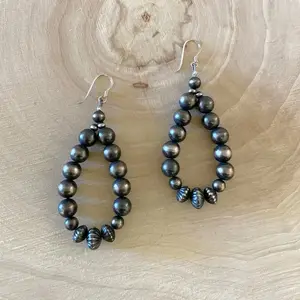 rhodium plated 925 sterling silver pearl dangle hoop earrings Wholesale/Custom black navajo pearl earing