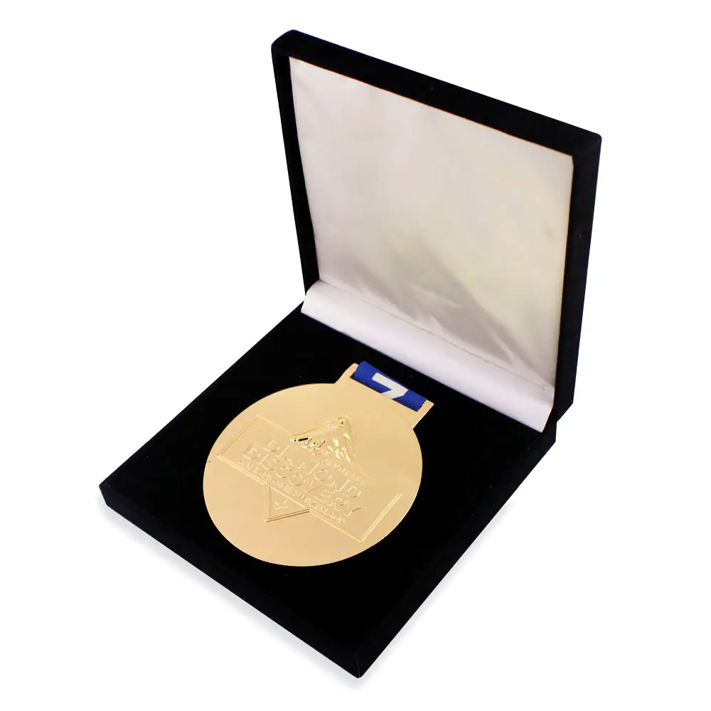 Plateau de médaille en or, produit des fabricants, cadeau personnalisé, accroché dans une boîte en bois,
