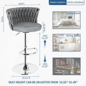 AWQM Set bangku Bar krem Modern <span class=keywords><strong>2</strong></span> kursi putar tinggi dengan sandaran kaki & sandaran kaki berlapis kain yang dapat disesuaikan untuk ruang tamu - Product Image 2