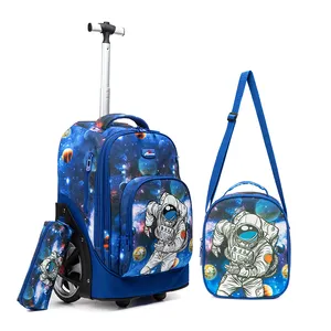 حقيبة مدرسية ترولي من Jasminestar كبيرة بتصميم جديد 3 في 1 حقيبة ظهر مدرسية برسوم كرتونية بعجلات