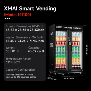 Distributeur automatique commercial XMAI Ultra M1100 avec IA, 38,8 pieds cubes, double porte, <span class=keywords><strong>paiement</strong></span> sans contact, vente en gros, capacité de 1100 L, vision IA - Product Image 5