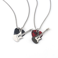 Nouveau Collier Pendentif Guitare Rock à Longue Chaîne en Acier Inoxydable avec Zircon, Accessoire de Fête pour Couples