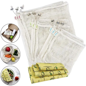 Tas belanja jala dapat digunakan kembali tas Tote tali katun organik tas belanja jaring produksi dengan pegangan panjang untuk penyimpanan sayuran buah - Product Image 3