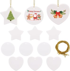 Sublimation Christmas <b>Ornament</b> <b>Heart</b> Shape Ceramic Pendant Hanging Ceramic <b>Ornament</b> for Christmas Tree - Product Image 1