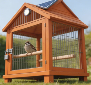 Cage à oiseaux en bois de <span class=keywords><strong>sapin</strong></span> peint en orange, moderne, luxueuse et personnalisée, avec lumière solaire <span class=keywords><strong>LED</strong></span> intégrée pour l'extérieur, pour petits oiseaux de jardin - Product Image 3
