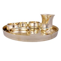 Juego de Vajilla Thali de 6 Piezas de Bronce o Kansa de Alta Calidad con Tazones, Recipientes para Pudín y Vasos, para Beneficios para la Salud, Yoga y Estilo Vintage
