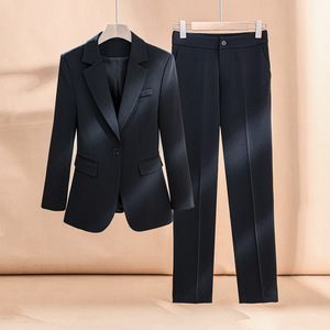 Women's Suit Set Solid Color Polyester Anti-Wrinkle Casual Suit Jacket <b>Pants</b> <b>Work</b> Wear Professional Formal Clothes - Product Image 1