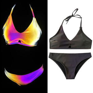 Moda alta <span class=keywords><strong>vis</strong></span> iridiscente Arco Iris impreso noche Fiesta Club Pole Dance Festival traje desgaste bikini traje conjunto ropa - Product Image 3