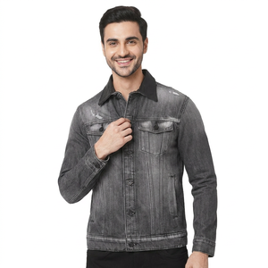 High Street Men's Comfortable Solid Color <b>Denim</b> <b>Jackets</b> for Winter <b>Custom</b> Logo Printing High Quality OEM Service - Product Image 1