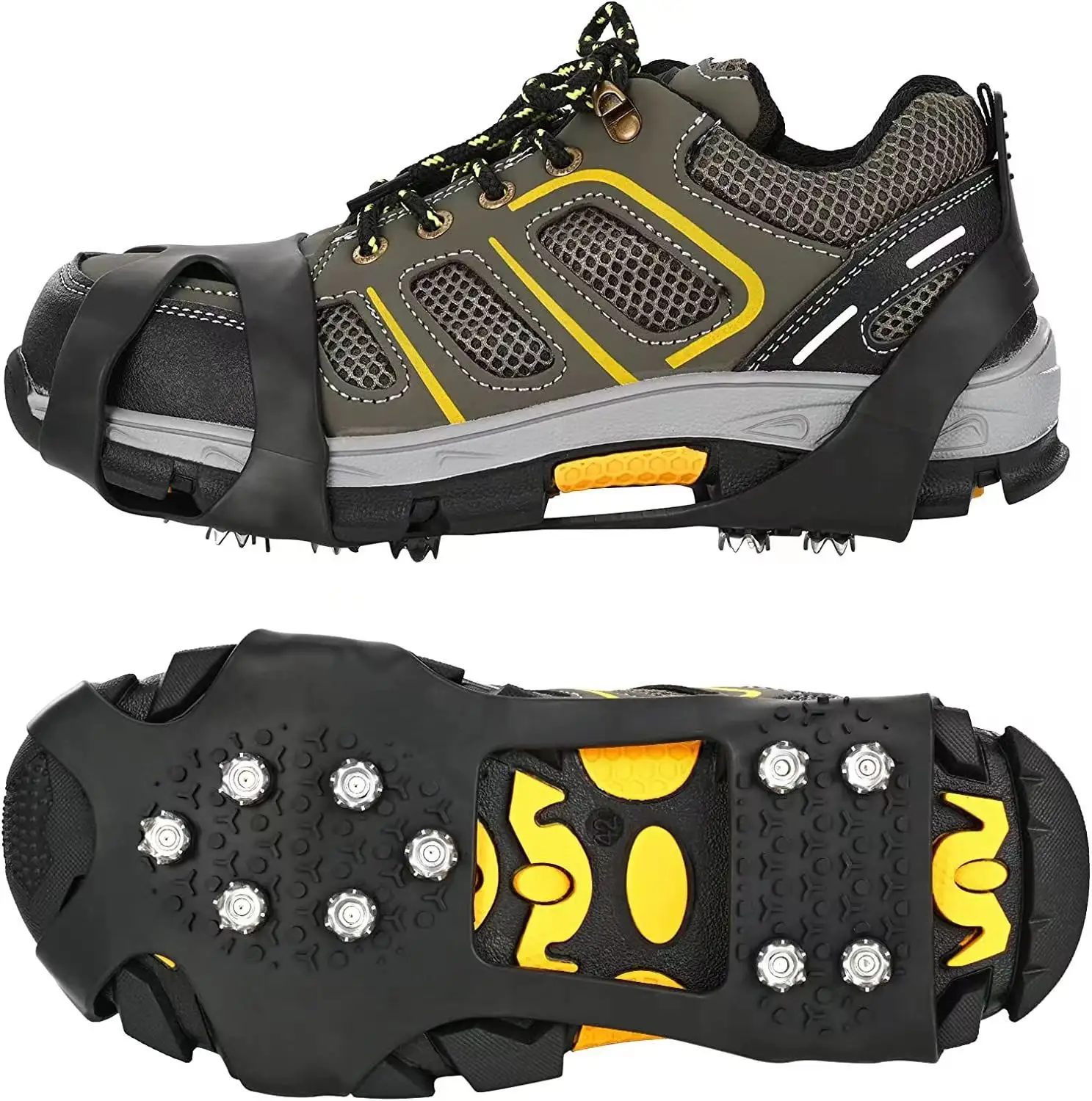 क्रैम्पन वॉक क्लीट्स ट्रैक्शन आइस ग्रिप्स जूते के लिए जूते एंटी स्लिप 10 स्पाइक्स स्नोइंग हाइकिंग आइस फिशिंग पर्वतारोहण के लिए