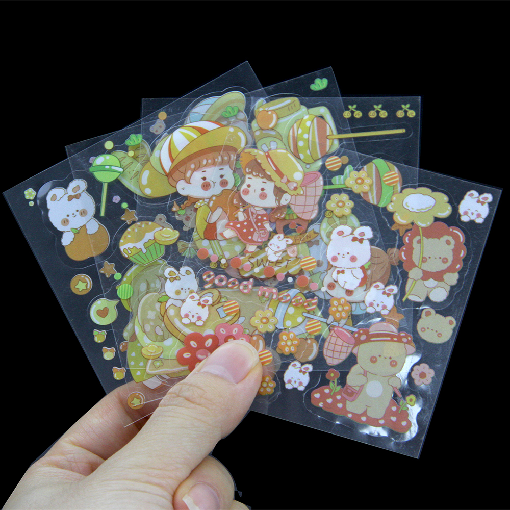 Custom A4 A5 A6 Printing Waterproof Transparent Personalized Clear Sticker Kiss Cut Cartoon Sticker Sheet