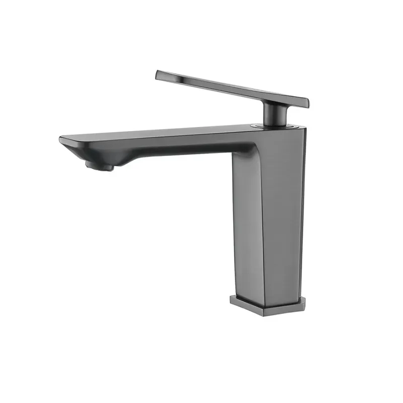 Square Desk Mounted Gun Grey Brass High Quality Single Handle Bathroom Basin Faucet Modern Spring Water Flow Basin Mixer