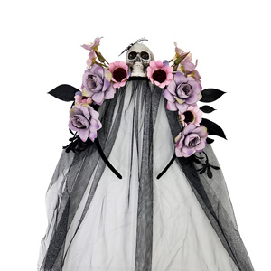 Diadema de tul floral de camelia hecha a mano, tocado gótico de bruja para disfraz de Halloween, accesorio para fotos de fiesta o escenario. - Product Image 6