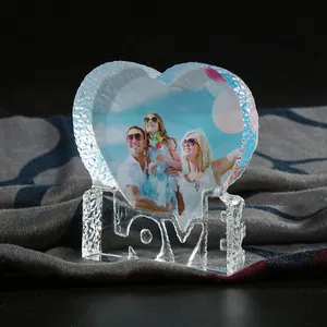 Toptan sublime kalp şeklinde kristal fotoğraf çerçevesi dekor kişiselleştirilmiş özel resim fotoğraf çerçevesi kristal düğün hediyeleri