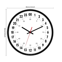 Horloge murale 24 heures Horloge murale analogique ronde à quartz de 12 pouces pour salle de classe, école, bureau, salon, chambre et maison (noir)