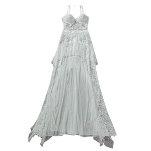 Dames witte kanten korset maxi-jurk gelaagde ruches pure mesh lange nachtjapon lingerie S-L - Product Image 5