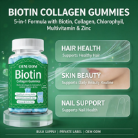 Gummies de biotine et collagène en vrac, 60 unités, faible teneur en sucre, chlorophylle, multivitamines, zinc, pour la beauté des cheveux, de la peau et des ongles, OEM ODM