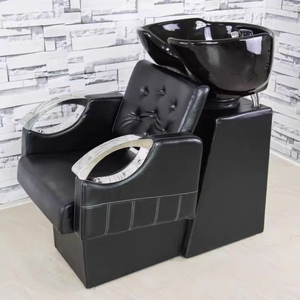 Unidad de lavado de cabello para salón de belleza con lavacabezas inclinable de cerámica y asiento ajustable - Product Image 6