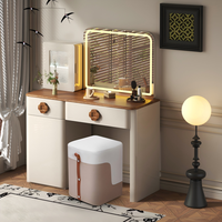 Coiffeuse d'angle moderne européenne simple avec miroir lumineux et meuble de rangement, en panneau MDF écologique, pour chambre à coucher, hôtel et salon