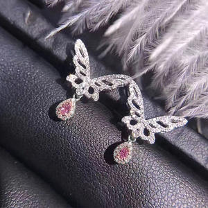 Pendientes de Oro Blanco con Diamantes y Turmalina Rosa, Corte Pera, Diamantes Naturales con Certificación GIA, Joyería Romántica para Mujer - Product Image 3