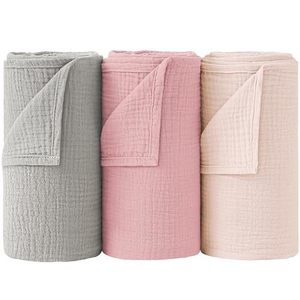 Vente en gros usine/OEM – Ensemble trois pièces en <span class=keywords><strong>gaze</strong></span> anti-choc pour nouveau-nés, couverture d'emmaillotage douce pour la peau, toutes saisons - Product Image 5