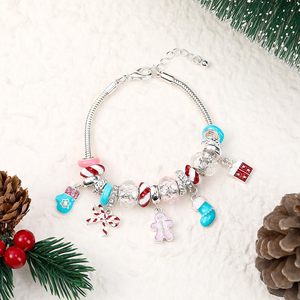 <span class=keywords><strong>Pulsera</strong></span> de dijes navideños de moda, estilo <span class=keywords><strong>Pandora</strong></span>, con hombre de jengibre, guantes azules y calcetines, para mujer, regalo, venta al por mayor, personalizada - Product Image 1