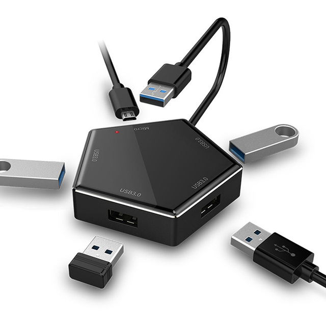 Xput High Speed 5Gbps USB3.0 Hub Splitter 4 Ports Expansion Dock Built in Micro USB Charging Port for Desktop Computer Notebook