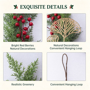 Guirlande de Noël Yan Ju en rotin, aiguilles de pin et baies rouges, 50 branches, décoration artificielle pour la maison, la table de fête, les murs et les cheminées - Product Image 5