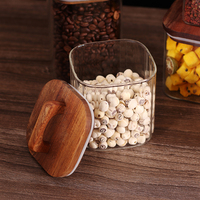 Bocaux en verre avec couvercles en bois d'acacia, récipients hermétiques en verre transparent pour le rangement de garde-manger, contenants scellés pour grains de café, bonbons, pâtes