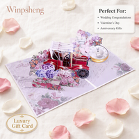 Tarjeta de Felicitación 3D Pop-up WINPSHENG, Diseño de Auto Vintage con Flores, Corte Láser, Hecha a Mano
