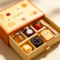 Boîte cadeau rigide créative et écologique faite à la main avec plateau en papier à compartiments, motif miel et fruits, imprimée sur mesure pour aliments et souvenirs