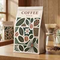 Sachet de café personnalisé en kraft à huit soudures latérales avec fermeture à boucle métallique, pochette à fond plat refermable pour grains de café torréfiés de spécialité