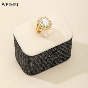 WEIMEI Beige Microfiber <b>Jewelry</b> <b>Display</b> Set Golden Stand Necklace Ring <b>Display</b> - Product Image 6