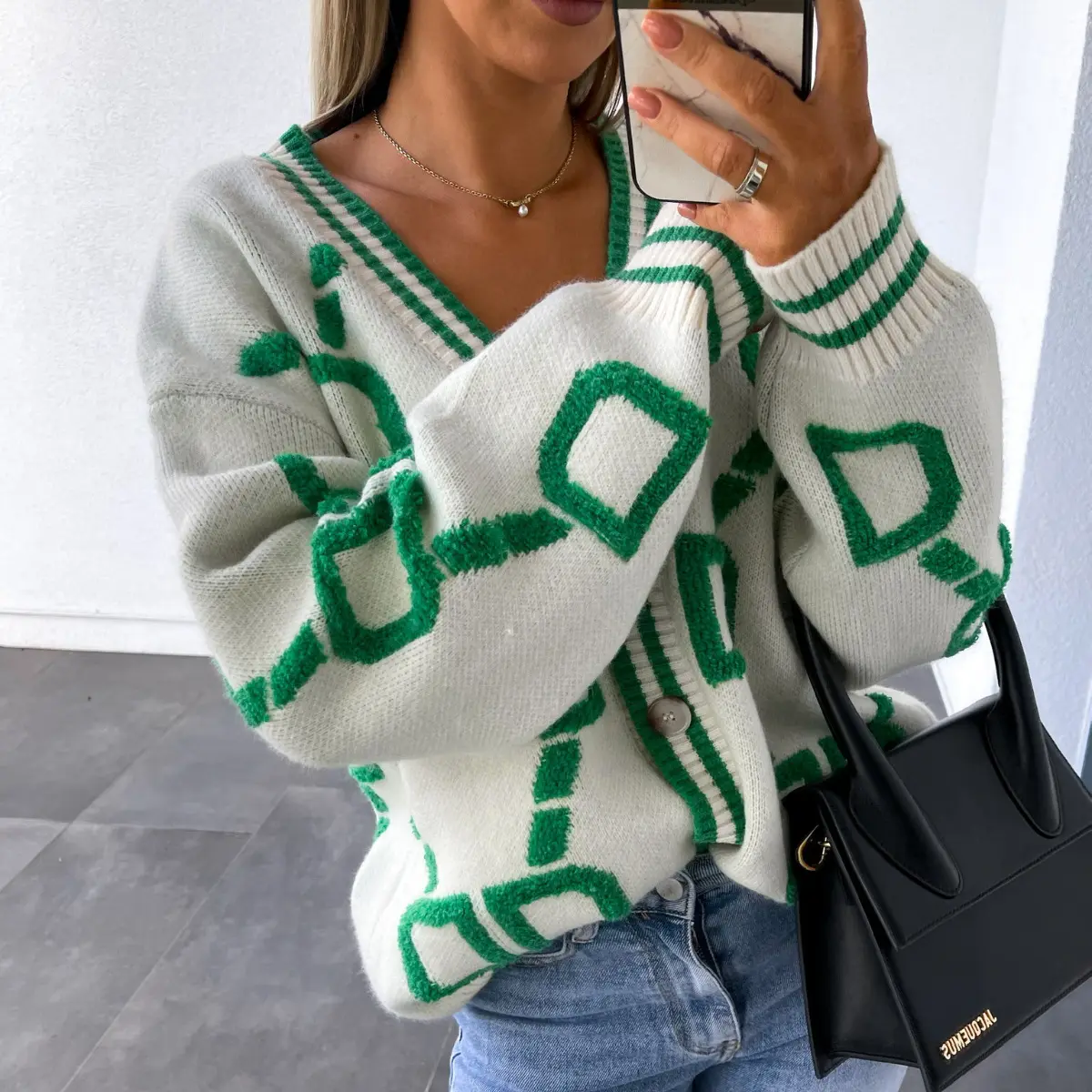 Pullover Size Deep V-neck Long Sleeve Women Open Loose Sweater Jacket Cardigan Knitted Sweater