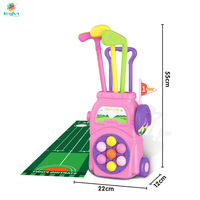 Ensemble complet de mini-golf rose pour enfants, 4 clubs en plastique, 7 balles, 2 drapeaux de trou, tapis, jeux de plage d'été pour toute la famille