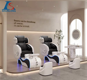 Silla de manicura y pedicura con Base de fibra de vidrio blanca y negra de lujo, masaje de cuerpo completo con función de surf, silla de masaje de pies - Product Image 1