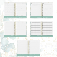 Carnet de planification A5 à spirale avec impression dorée, papier 100 g/m² de haute qualité, écriture facile, élastique, agenda horaire pour