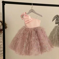 Einschultriges Abendkleid Formelles Sommer-Mädchenkleid aus Mesh-Tüll mit Pailletten, Quasten und Federn Prinzessinnen-Trägerkleid Ärmellos